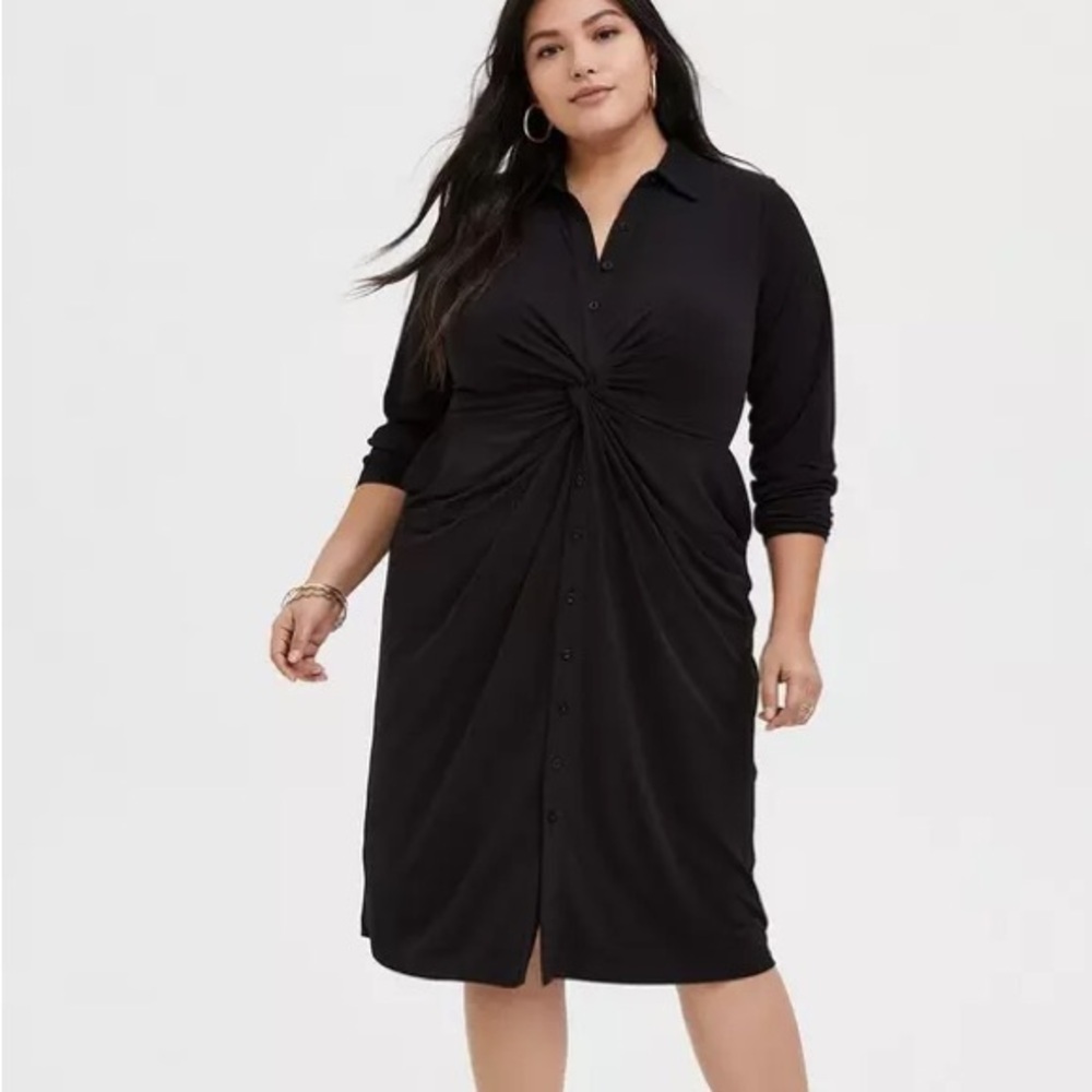 Torrid Black Studio Knit Twisted Knee Length Long Sleeve Shirt Dress